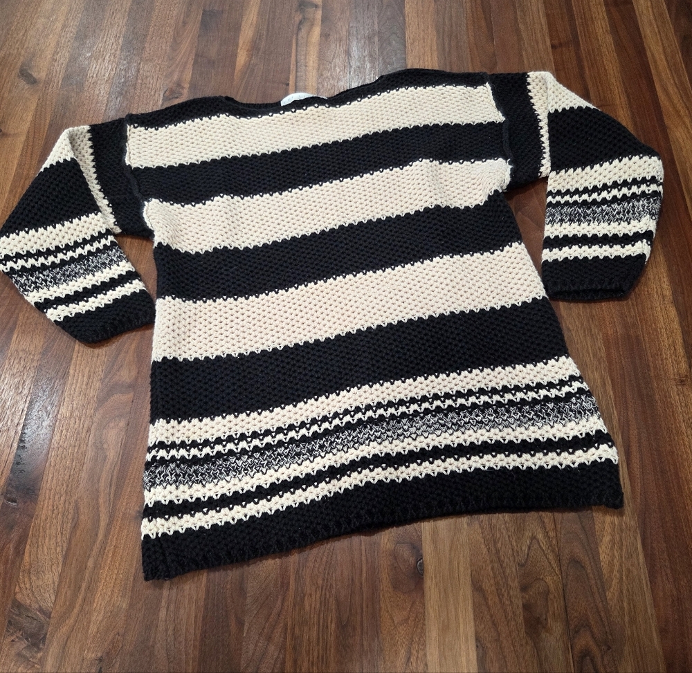 Vintage The Limited Black and Cream Striped Sweater Loose Knit Size Small